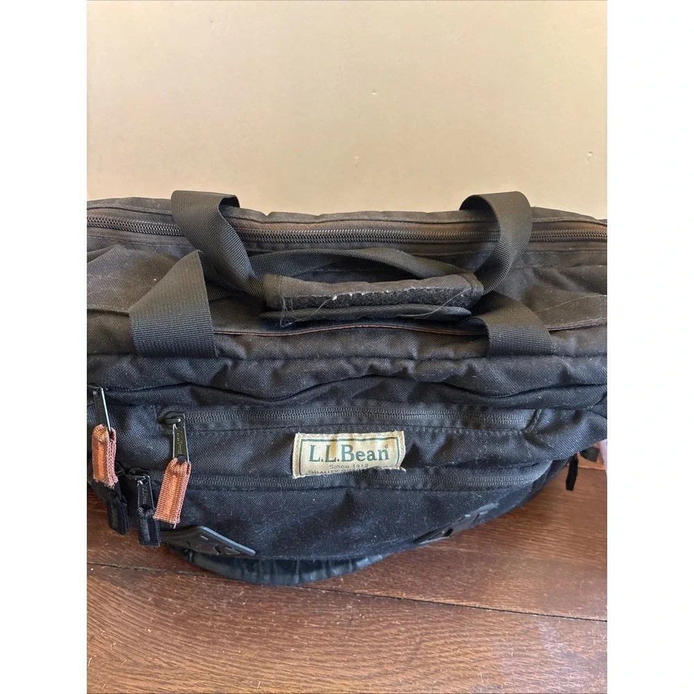 LL Bean Black Canvas Messenger Laptop Shoulder Strap Handle Bag 294131